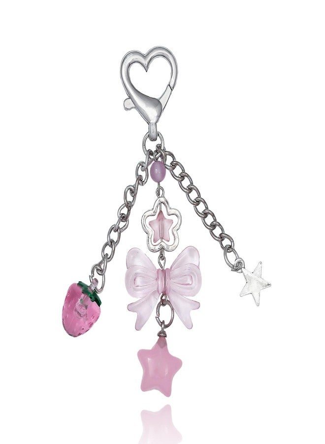 SORGERLY Cute Y2K Aesthetic Charm Keychain - Kawaii Star Strawberry Bow Heart Key Chain Accessories - Pink Bag Purse Handbag Backpack Decor for Women - Image 1